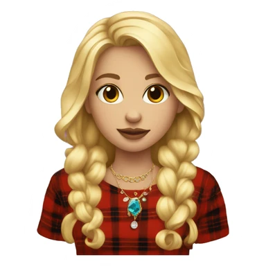 blonde haired girl with jewelry and red flannel sticker