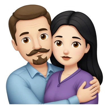 Tall strong white man with brown mustache goatee hugging a chubby short pale woman with long black hair sticker
