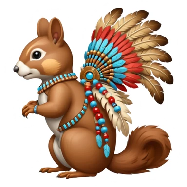 Full Robotic squirrel wearing native American regalia with feathers and beads sticker