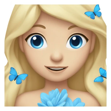 Face with blonde hair blue eyes butterflies and holding a blue heart sticker