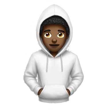 A black man with Afro in white hoodie and one eye sticker