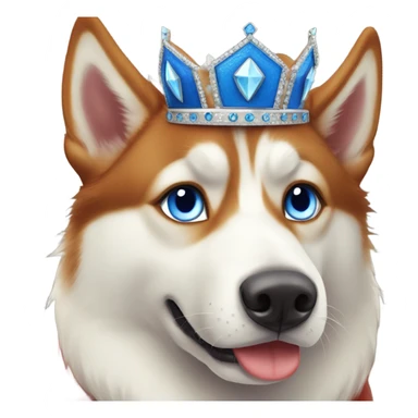 red siberian husky with blue eyes wearing a crown sticker