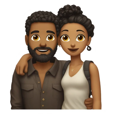 Tan man with dark brown man bun with taper fade and full beard giving dark brown curly haired thick tan woman a kiss sticker
