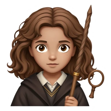 Hermione Granger from Harry Potter with bushy brown hair and wand sticker