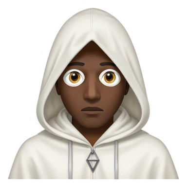 Black man wearing a triangular white hood that covers whole face  like batman with only eye holes sticker