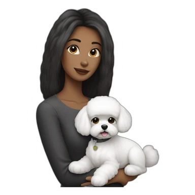 mujer pelo largo negro y perro bichon blanco sticker