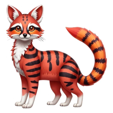 Rare realistic red burgundy sanguine orange black gradients lush tropical exotic cute epic pretty beautiful handsome gorgeous aesthetic colorful vibrant Vernid-Protogen-Primagen-Wickerbeast-Genet-Trico-species-Fakemon-hybrid-creature by LiLaiRa, beautiful intricate markings, full body sticker