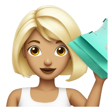 white influencer taking selfie with a shopping bag sticker