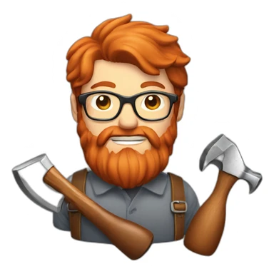 Red smooth haired man with beard and glasses making a saddle with hammer sticker