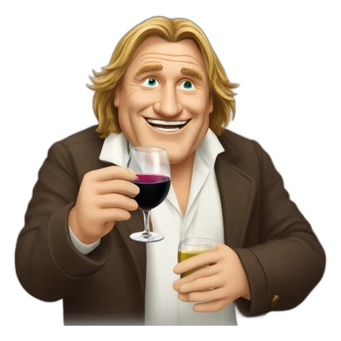 Gérard depardieu in thé Messenger style with glass if wine who cheers sticker