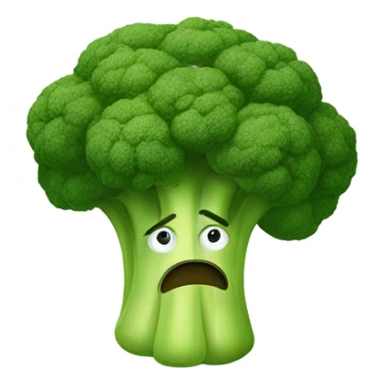 A sad broccoli with downcast eyes and a trembling lip looks upset, as if saying goodbye. sticker