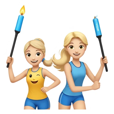 Show two happy team members passing a bright baton in a relay race. One girl, young woman and a young man with all sorts of happy smiley emojis in the air.  Add the words Rejuvenation Break at the top in fun lettering. Show the baton, even bigger with both smoothly connecting to it.  sticker