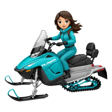 Can you create an emoji of a brunette girl on a teal polaris khaos 850 155 snowmobile doing a wheelie sticker