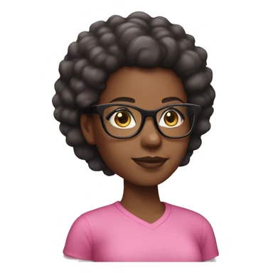 Black girl with afro ponytail and clear glasses with pink shirt sticker