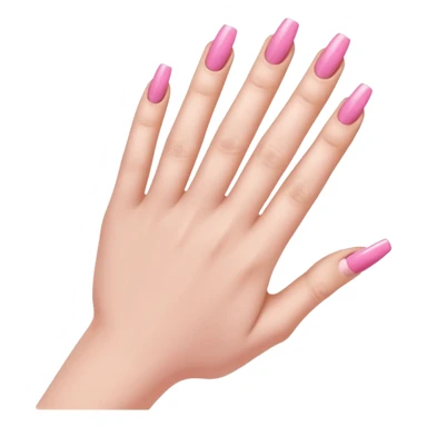  pink close-up of a hand with beautifully manicured nails, glossy pink nail polish, elegant nail shape, soft lighting and shadows, realistic style, sticker