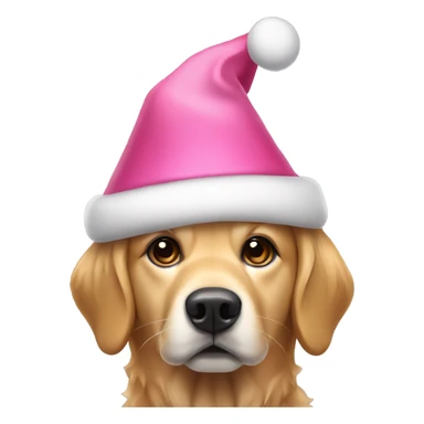 dog wearing pink christmas hat and the dog is a golden retriever  sticker