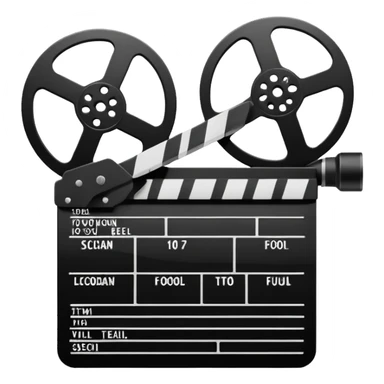 clapperboard with film reel sticker