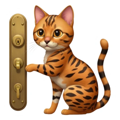 A bobtailed bengal turning a doorknob sticker