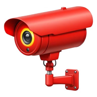 Minimalist emoji-style sticker of a CCTV camera with a glowing red record light, facing forward. Flat icon, grayscale with small red accent.
 sticker