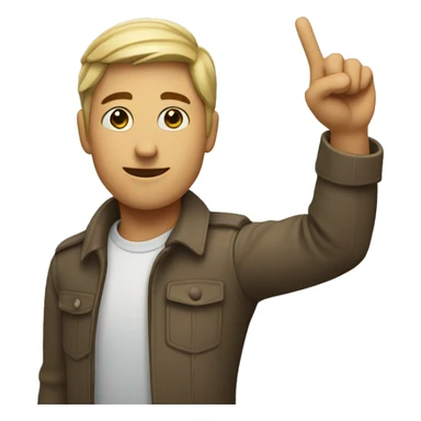 A person raising their arm and pointing to something in the distance in the top left corner sticker