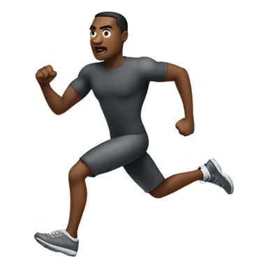 A Black person emoji running towards something, with a determined expression and a forward-leaning posture, conveying urgency and focus. Arms and legs are in motion, emphasizing speed and determination sticker