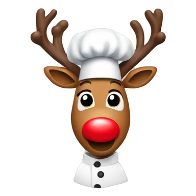 Rudolph, the red nose reindeer with a chefs hat on sticker