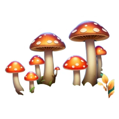 A stylized fantasy forest with glowing mushrooms and colorful leaves. sticker