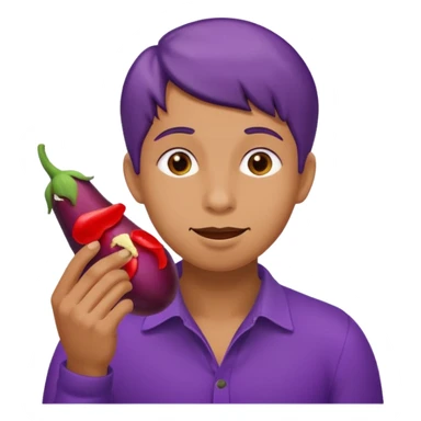 Person eating eggplant sticker