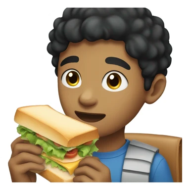 black haired boy eating sandwich sticker