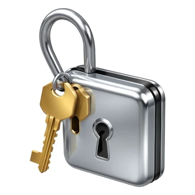 A chrome silver lock and key emoji, smooth metallic surfaces, glossy reflections, luxury swag vibe, minimal iOS emoji style, centered on clean white background sticker