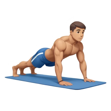 buff man blue shorts doing plank exercise on yoga mat sticker