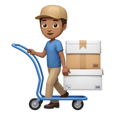 hombre llevando en un carrito un paquete de envio sticker