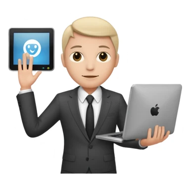  A person that has a computer screen as its head and is wearing a suit sticker