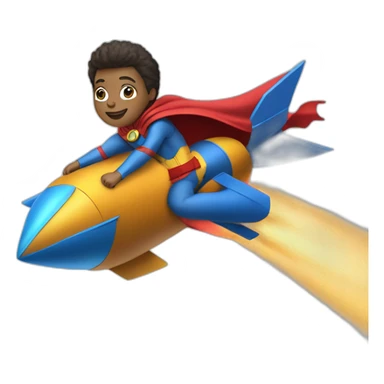 person dressed with a superhero cape but without mask is riding on a rocket sticker