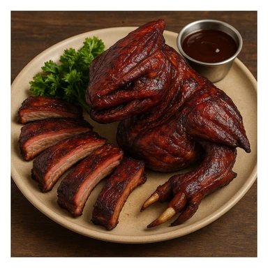 an elite from "Halo: Combat Evolved" except it's cooked and plated as succulent smoked ribs sticker