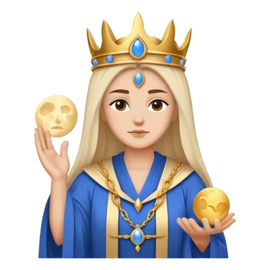 High Priestess tarot card with moon crown, blue robes, minimalist iPhone emoji style sticker
