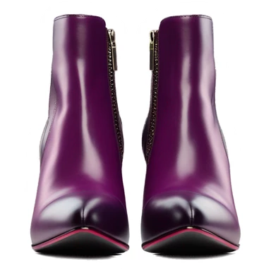Realistic isolated top view of a plum purple to wine color ombre Jimmy Choo stiletto zippered ankle bootie boots.  sticker