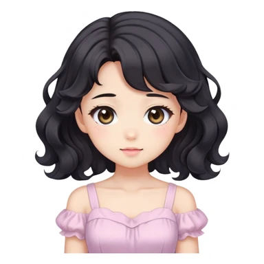 Cute kawaii anime lady with beautiful black wavy hair wearing a gorgeous soft feminine pastel dress sticker