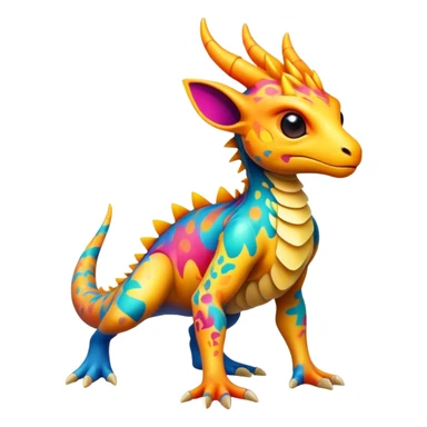 a vibrant colorful edgy vernid-fionbri-creature with splash patterns full body sticker