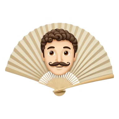 Paper hand fan with Italian man face with curly mustache printed on the fan surface sticker