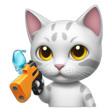 cat with metal water gun sticker