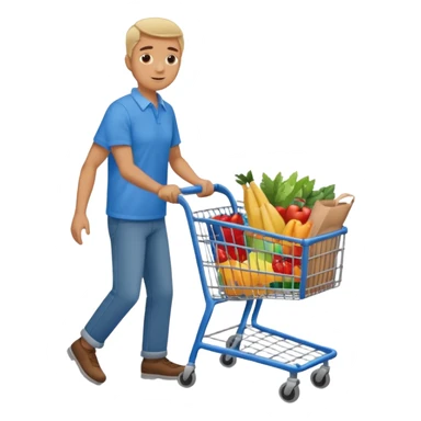 full body of a man pushing a shopping cart inside a supermarket sticker