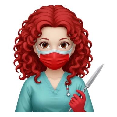 Lilith symbol seductress long curly hair evil surgeon.  brown hair. Red surgical mask and hair covering. She works for cartel and kills  with a scalpel. sticker