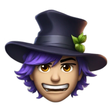 Ace Trappola from Twisted Wonderland with a hat, angry face sticker