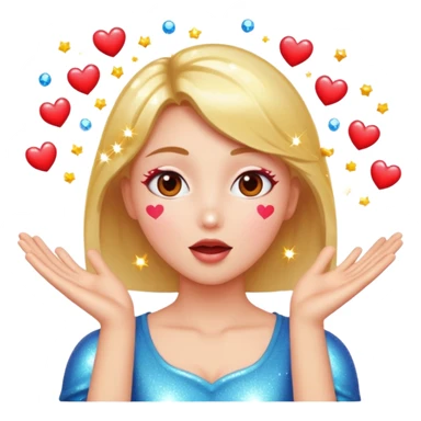 Hearts eyes with kissy face  and open arms surrounded by sparkles  sticker