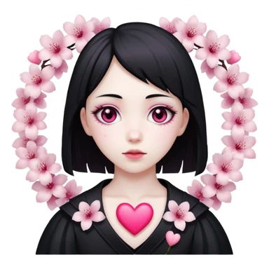 goth sakura heart, heart made of white sakura petals with pink accents sticker