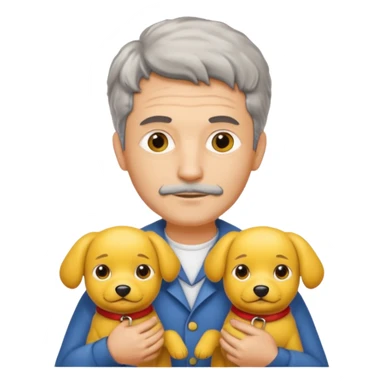 Italian man with no mustache and salt and pepper hair holding two yellow dogs sticker