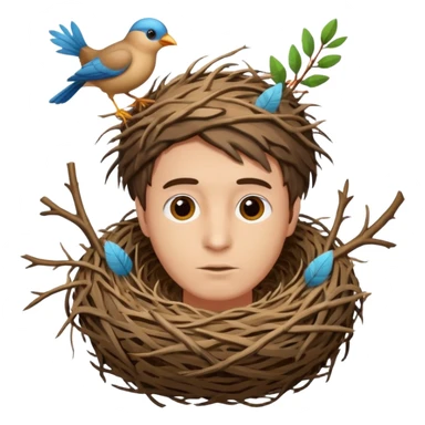 Man who has a birds nest on top of his head for hair sticker