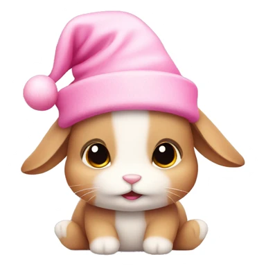 A pink little cute bunny wearing a little cute pink Christmas hat sticker