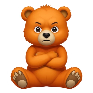 Create a orange friendly bear, make him look like from a kid cartoon. Show his whole body. Make him look shy and cross his leg while he is standing. make him look mad sticker